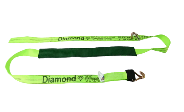 Heavy-Duty Cargo Strap 2" x 14' - Diamond Weave with Wire Hooks & Low Profile Sleeve - 3,333 lbs Load Capacity - S-2X14WHRELP-DW SAFE 'N SECURE LLC