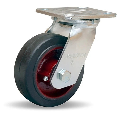 Hamilton S-525-R Swivel Caster - 5x2 Inch Mold-On Rubber on Cast Iron Wheel with Roller Bearing for Reliable Industrial Use Hamilton