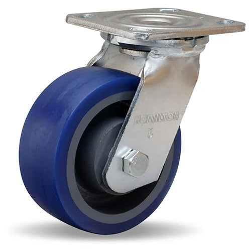 Hamilton S-525-SPB Swivel Caster - 5x2 Inch Ergo-Glide Polyurethane Wheel on Cast Iron - Precision Ball Bearings for Smooth Industrial Use Hamilton