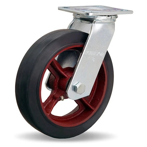 Hamilton S-528-R Standard Duty Swivel Caster - 8x2 Inch Mold-On Rubber Wheel on Cast Iron, 3/4" Straight Roller Bearing Hamilton