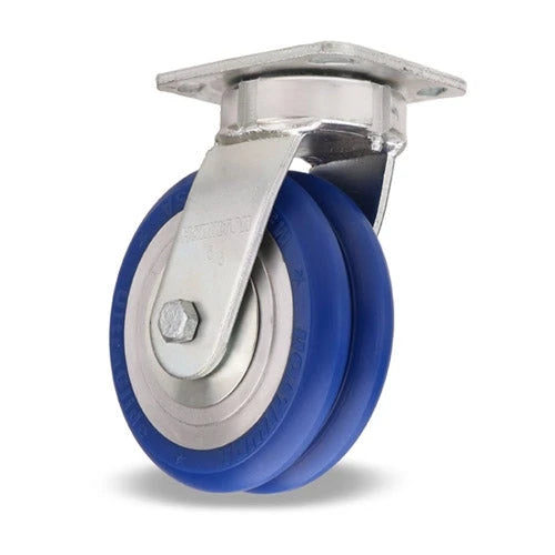 S-52K-6SWC85 Hamilton Standard Duty Swivel Caster - 6"x2" UltraGlide Twin Wheel, Blue Tread on Aluminum Core with 3/4" Sealed Precision Bearings Hamilton