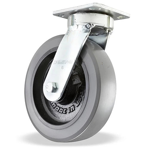 S-52K-8GB95 Hamilton Standard Duty Kingpinless Swivel Caster - 8" x 2" Dura-Glide Polyurethane (82A) Wheel on Cast Iron - 1/2" Sealed Precision Ball Bearings for Enhanced Durability & Smooth Mobility Hamilton