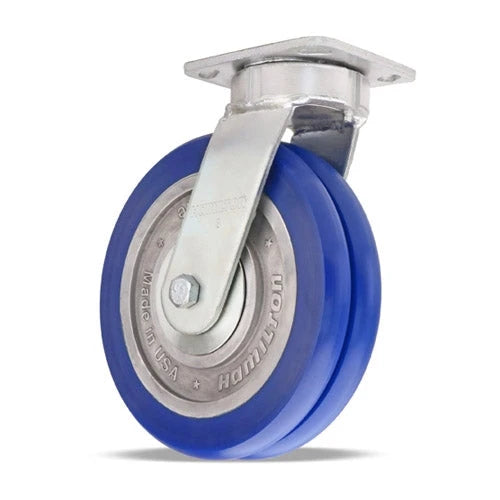 Hamilton S-52K-8SWC85 Standard Duty Swivel Caster | 8" x 2" UltraGlide Twin Wheel | Blue Tread on Aluminum Core | Industrial & Commercial Use Hamilton