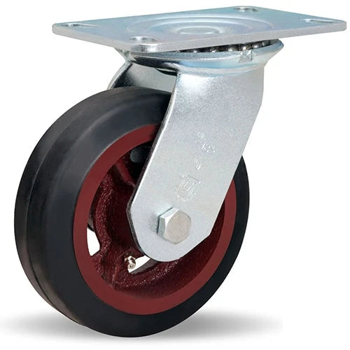 Vanguard Swivel Caster with 6" x 2" Mold-On Rubber (70A) on Cast Iron Wheel with 3/4" Straight Roller Bearing Hamilton