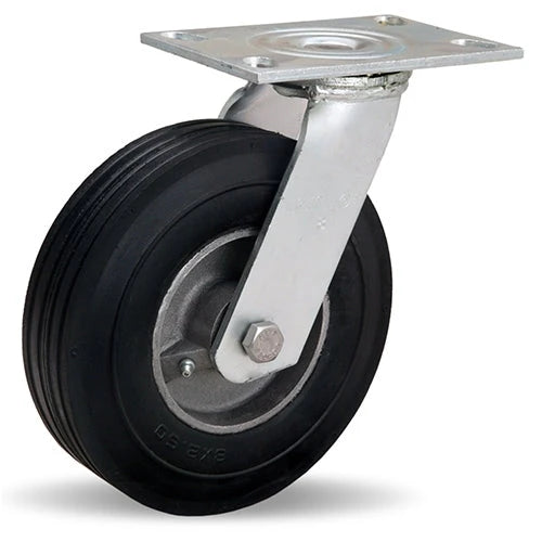 S-8208-SU Hamilton Cush-N-Flex Swivel Caster: 8" Super-Flex Rubber (60A) on Aluminum Wheel with 3/4" Roller Bearing Hamilton