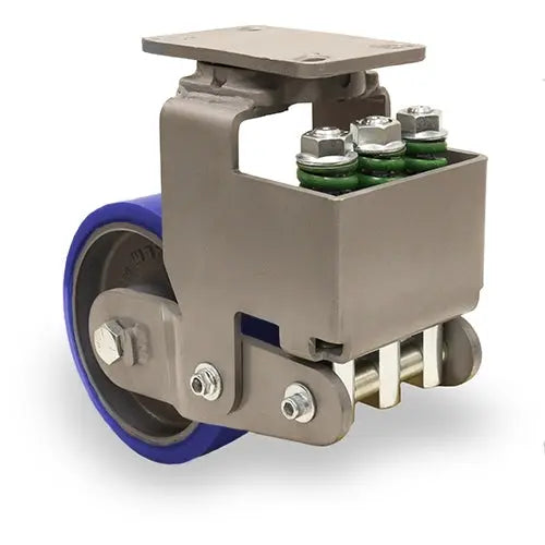 Hamilton S-AEZFFM-104SYB swivel caster with 10x4 inch Superlast polyurethane wheel on forged steel, featuring 2775 lbs load capacity and precision ball bearings for industrial strength and mobility.