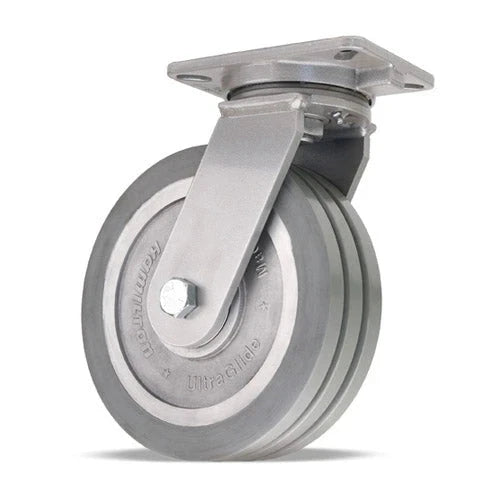 Hamilton Champion Swivel Caster with 10" x 3" UltraGlide™ (95A) Triple Wheel Grey Tread on Aluminum Core with 3/4" Sealed Precision Ball Bearings CasterHQ