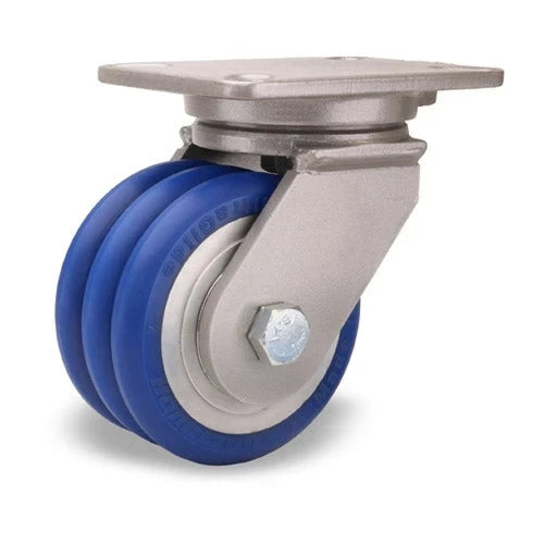 Hamilton Champion Swivel Caster with 6" x 3" UltraGlide™ (85A) Triple Wheel Blue Tread on Aluminum Core with 3/4" Sealed Precision Ball Bearings CasterHQ