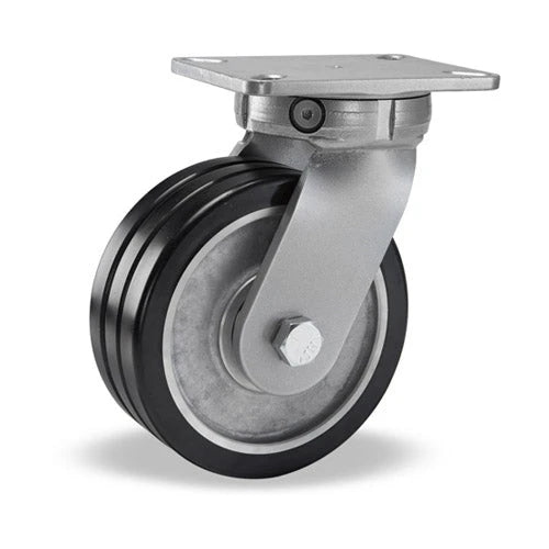 Hamilton Champion Swivel Caster with 6" x 3" UltraGlide™ (85A) Triple Wheel Blue Tread on Aluminum Core with 3/4" Sealed Precision Ball Bearings Hamilton