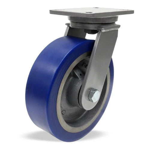 Hamilton Champion Swivel Caster with 8" x 3" Ergo-Glide XT 1" thick Polyurethane (85A) on Cast Iron Wheel with 3/4" Sealed Precision Ball Bearings Hamilton