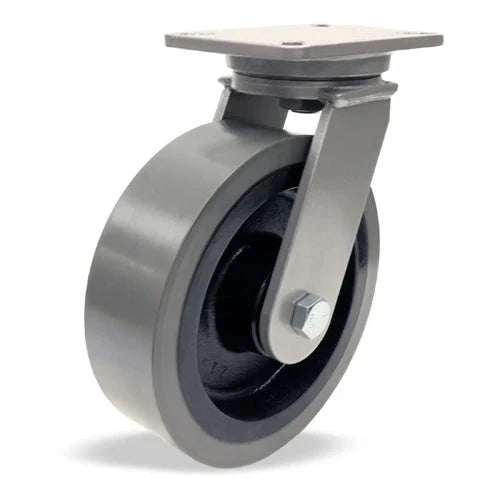 Hamilton Champion Swivel Caster with 8" x 3" DuraGlide® 1" thick Polyurethane (95A) on Cast Iron Wheel with 3/4" Sealed Precision Ball Bearings CasterHQ