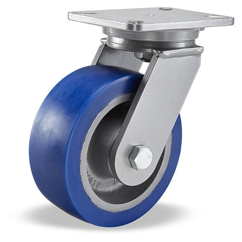 Hamilton Champion Swivel Caster with 8" x 3" Ergo-Glide Polyurethane (85A) on Cast Iron Wheel with 3/4" Sealed Precision Ball Bearings    Download CAD (step file)  Request CAD File   PDF Datasheet Hamilton