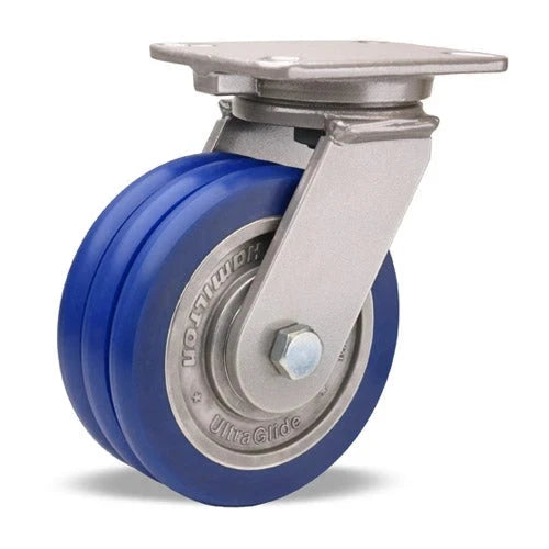 Hamilton Champion Swivel Caster with 8" x 3" UltraGlide™ (85A) Triple Wheel Blue Tread on Aluminum Core with 3/4" Sealed Precision Ball Bearings CasterHQ