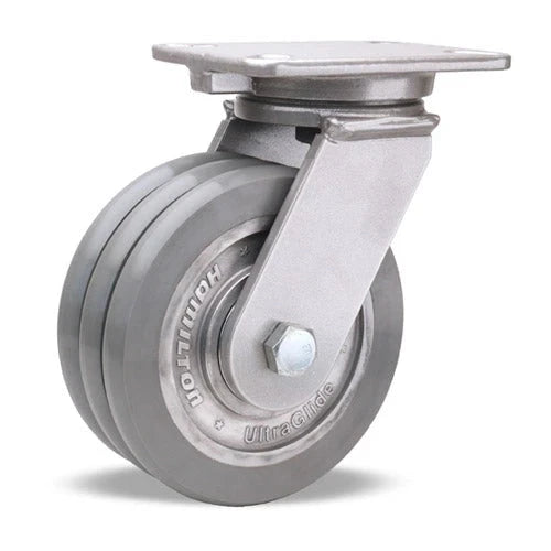 Hamilton Champion Swivel Caster with 8" x 3" UltraGlide™ (95A) Triple Wheel Grey Tread on Aluminum Core with 3/4" Sealed Precision Ball Bearings CasterHQ
