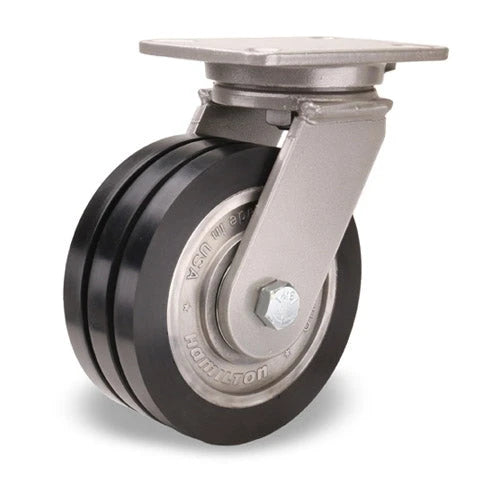 Hamilton Champion Swivel Caster with 8" x 3" UltraGlide™ (70D) Triple Wheel Black Tread on Aluminum Core with 3/4" Sealed Precision Ball Bearings Hamilton