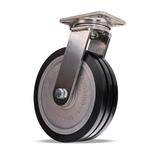 Hamilton 12-inch UltraGlide (70D) Triple Wheel Swivel Caster - Stainless Steel, 3200 lbs. Load Capacity with Sealed Precision Bearings. Hamilton