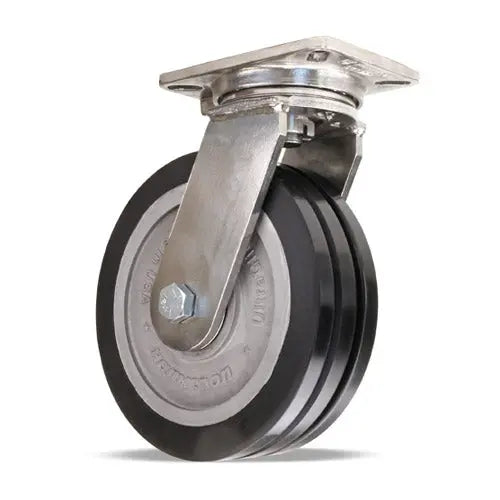 Hamilton Stainless Steel Swivel Caster with 10"x3" UltraGlide (70D) Black Tread and 3/4" Precision Ball Bearings
