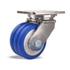Hamilton 6x3 Stainless Steel Swivel Caster - 2200 lbs Load, UltraGlide Triple Wheel with Blue Tread, 3/4" Precision Bearings Hamilton