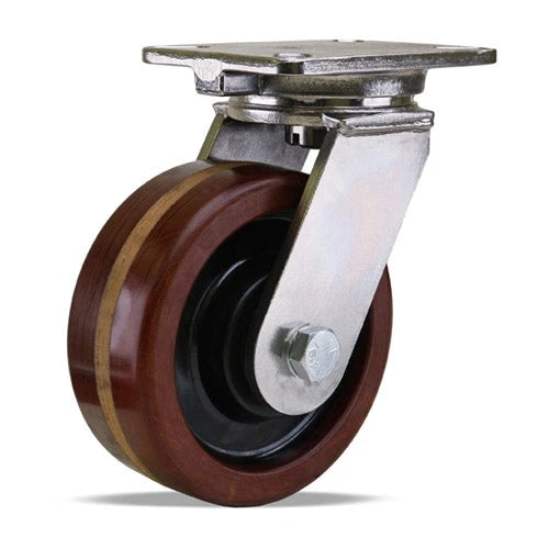 Hamilton Champion 8x3" Stainless Steel Swivel Caster - 3200 lbs Load Capacity with Laminated Plastex Phenolic Wheel & 3/4" SS Bearings Hamilton