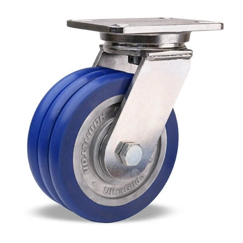 Hamilton 8-inch Swivel Caster - 2800 lbs Load Capacity, Stainless Steel Champion Series with Triple Wheel UltraGlide Blue Tread and Aluminum Core - 3/4" Sealed Precision Bearings Hamilton