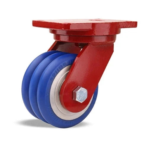Hamilton Extra Heavy Duty Swivel Caster with 6" x 3" UltraGlide™ (85A) Triple Wheel Blue Tread on Aluminum Core with 3/4" Sealed Precision Ball Bearings CasterHQ