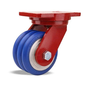 Hamilton Extra Heavy Duty Swivel Caster with 6" x 3" UltraGlide™ (85A) Triple Wheel Blue Tread on Aluminum Core with 3/4" Sealed Precision Ball Bearings CasterHQ