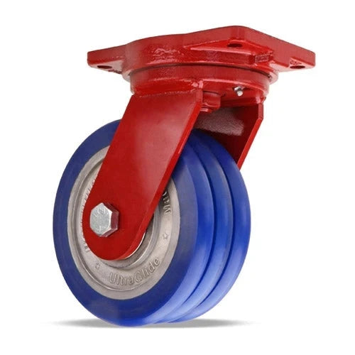 Hamilton Extra Heavy Duty Swivel Caster with 8" x 3" UltraGlide™ (85A) Triple Wheel Blue Tread on Aluminum Core with 3/4" Sealed Precision Ball Bearings CasterHQ