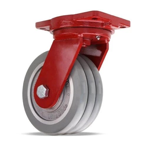 Hamilton Extra Heavy Duty Swivel Caster with 8" x 3" UltraGlide™ (95A) Triple Wheel Grey Tread on Aluminum Core with 3/4" Sealed Precision Ball Bearings CasterHQ