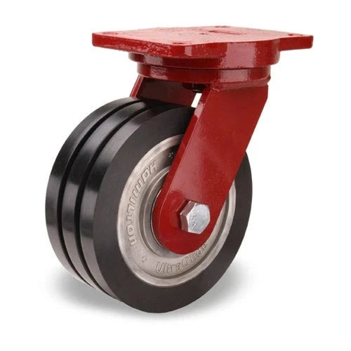 Hamilton Extra Heavy Duty Swivel Caster with 8" x 3" UltraGlide™ (70D) Triple Wheel Black Tread on Aluminum Core with 3/4" Sealed Precision Ball Bearings CasterHQ