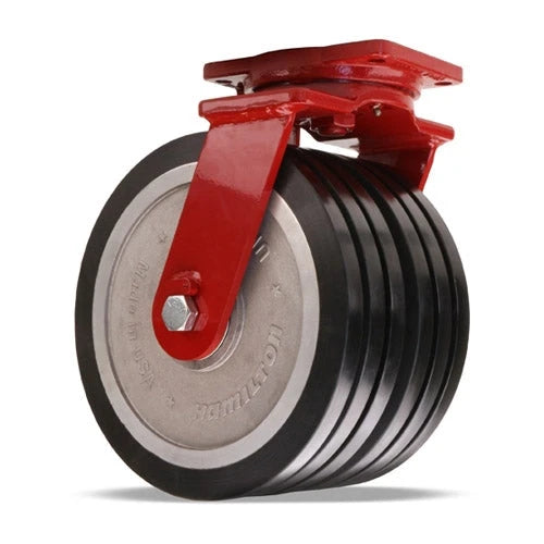 Hamilton Extra Heavy Duty Dual-Wheel Swivel Caster with 12" x 3" UltraGlide  (70D) Triple Wheel Black Tread on Aluminum Core with 3/4" Sealed Precision Ball Bearings Hamilton