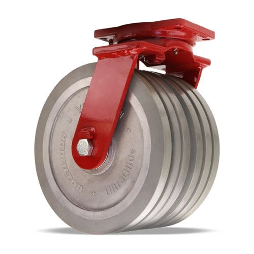 Hamilton Extra Heavy Duty Dual-Wheel Swivel Caster with 12" x 3" UltraGlide™ (95A) Triple Wheel Grey Tread on Aluminum Core with 3/4" Sealed Precision Ball Bearings Hamilton