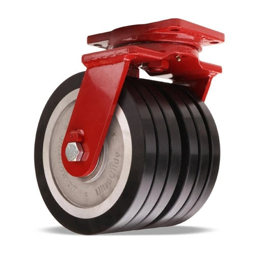 Hamilton Extra Heavy Duty Dual-Wheel Swivel Caster with 10" x 3" UltraGlide™ (70D) Triple Wheel Black Tread on Aluminum Core with 3/4" Sealed Precision Ball Bearings Hamilton