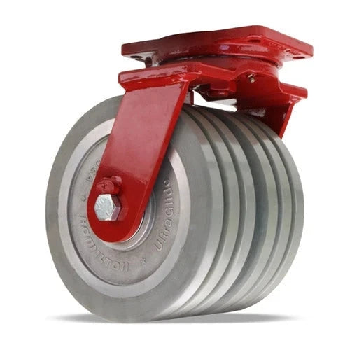 Hamilton Extra Heavy Duty Dual-Wheel Swivel Caster with 10" x 3" UltraGlide™ (95A) Triple Wheel Grey Tread on Aluminum Core with 3/4" Sealed Precision Ball Bearings CasterHQ