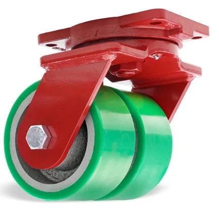 Hamilton Extra Heavy Duty Dual-Wheel Swivel Caster with 6" x 3" Duralast® Polyurethane (95A) on Cast Iron Wheels with 3/4" Sealed Precision Ball Bearings - 3,900 lbs Capacity CasterHQ