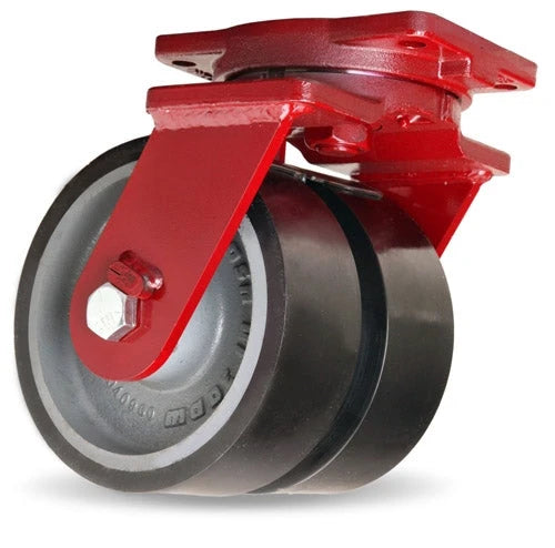Hamilton Extra Heavy Duty Dual-Wheel Swivel Caster with 8" x 3" Duralast XC® Polyurethane (70D) on Cast Iron Wheels with 3/4" Sealed Precision Ball Bearings Hamilton