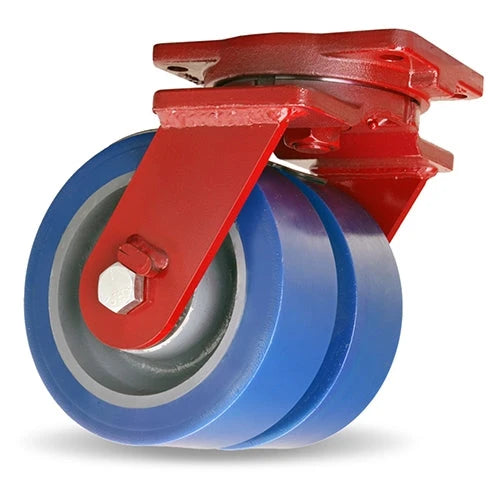 Hamilton Extra Heavy Duty Dual-Wheel Swivel Caster with 8" x 3" Ergo-Glide XT 1" thick Polyurethane (85A) Wheels with 3/4" Sealed Precision Ball Bearings Hamilton