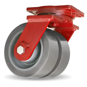 Hamilton Extra Heavy Duty Dual-Wheel Swivel Caster with 8" x 3" DuraGlide Wheel 1" thick Polyurethane (95A) Wheels with 3/4" Sealed Precision Ball Bearings Hamilton