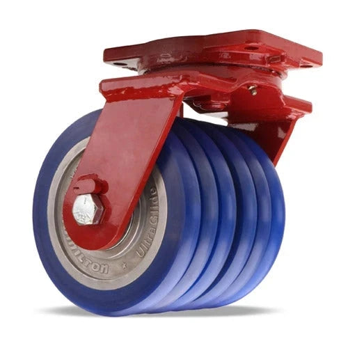 Hamilton Extra Heavy Duty Dual-Wheel Swivel Caster with 8" x 3" UltraGlide™ (85A) Triple Wheel Blue Tread on Aluminum Core with 3/4" Sealed Precision Ball Bearings CasterHQ