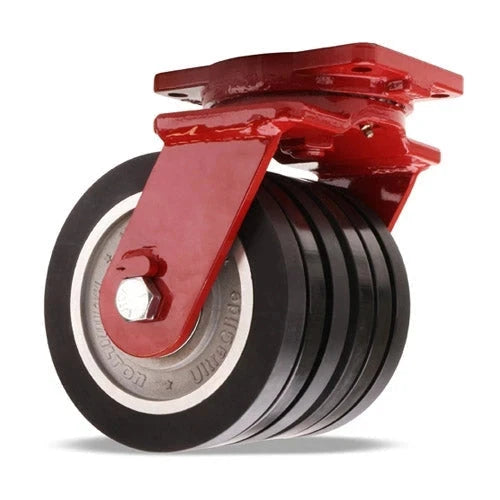 Hamilton Extra Heavy Duty Dual-Wheel Swivel Caster with 8" x 3" UltraGlide™ (70D) Triple Wheel Black Tread on Aluminum Core with 3/4" Sealed Precision Ball Bearings CasterHQ