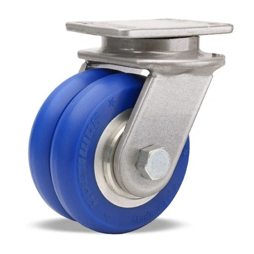 Hamilton Endurance Swivel Caster, 4x2 UltraGlide 85A Twin Wheel, Blue Tread, Aluminum Core, 720 lbs Load Capacity, 3/4" Sealed Precision Ball Bearings Hamilton