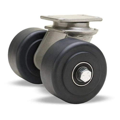 Hamilton 1000 lbs Load Capacity Dual Wheel Swivel Caster - (2) 4" x 2" Nylast™ High Performance Cast Nylon Wheels with 1/2" Sealed Precision Ball Bearings - S-EN2-4NYB CasterHQ