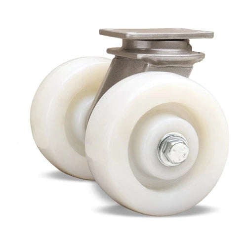 Hamilton 5" Dual Wheel Swivel Caster - S-EN2-5WNB - White Nylon, 2x5" Wheels, 1/2" Sealed Precision Ball Bearing for Endurance Hamilton