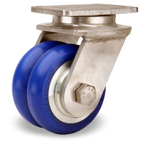 600 lbs Capacity Hamilton Endurance 3.5" Stainless Swivel Caster - UltraGlide Twin Wheel Blue Tread, 3/4" Sealed Bearings Hamilton