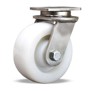 Hamilton Endurance Stainless Steel Swivel Caster - 5" x 2" White Nylon Wheel with 1/2" Sealed Precision Bearings Hamilton