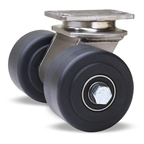 Hamilton 750 lbs. Load Capacity Stainless Steel Swivel Caster - Dual 3 1/2" x 2" Nylast Nylon Wheels - 1/2" Sealed Precision Ball Bearings - Endurance High Performance Hamilton