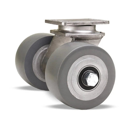 Hamilton 750 lbs. Load Capacity Stainless Steel Swivel Caster - Dual Wheel 4" x 2" DuraGlide Polyurethane on Aluminum - 1/2" Sealed Precision Ball Bearings - S-ENS2-4GSB95 Hamilton