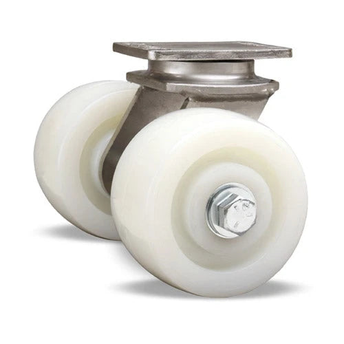 Hamilton 750 lbs. Load Capacity Dual Wheel Stainless Steel Swivel Caster - (2) 4"x2" White Nylon Wheels with 1/2" Sealed Precision Ball Bearings - Endurance Series S-ENS2-4WNSB Hamilton