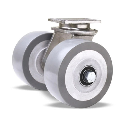 Hamilton S-ENS2-5GSB95 Dual Wheel Stainless Steel Swivel Caster - 750 lbs Load Capacity with 5"x2" DuraGlide Polyurethane on Aluminum Wheels & 1/2" Sealed Precision Bearings Hamilton