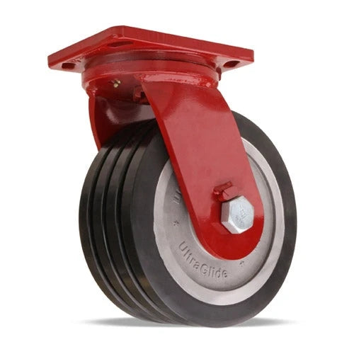 Hamilton Enhanced Precision Super Duty Swivel Caster with 10" x 4" UltraGlide (70D) Quad-Wheel Black Tread on Aluminum Core with 1" Sealed Precision Ball Bearings Hamilton