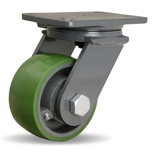 Hamilton Extended Service Swivel Caster with 5" x 2 1/2" Duralast Polyurethane (95A) on Cast Iron Wheel with 1" Straight Roller Bearing Hamilton